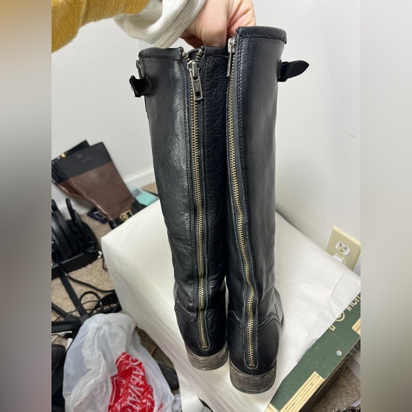 FRYE Pippa Black Back Zip Tall Leather Boots Sz 6.5 - Picture 7 of 16